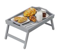 Mantraraj Bamboo Bed Table with Foldable Legs And Handles Multipurpose Laptray & Bed Tray For Breakfast in Bed,Sofa,Eating,Platters,Working,Serving,Drawing,Laptop Stand&Snack Tray- Grey 60.5Wx30Lx 23H