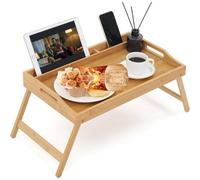 MANTRARAJ Bamboo Bed Tray Table With Handle & Foldable Legs Lap Desk Tray in Natural MANTRARAJ Natural
