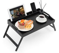 MANTRARAJ Bamboo Bed Tray Table With Handle & Foldable Legs Lap Desk Tray in Black MANTRARAJ Black