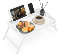 Mantraraj Bamboo Bed Tray Table With Foldable Legs Breakfast Tray For Sofa Bed Eating Working Laptop Desk Stand White