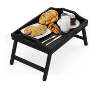 MANTRARAJ Bamboo Bed Tray Table with Foldable Legs & Handles Breakfast Tray in Black MANTRARAJ Black