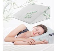 MANTRARAJ Bamboo Bed Wedge Pillow Memory Foam With Side Pocket For Neck Backrest in White MANTRARAJ White