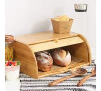 MantraRaj Bamboo Bread Bin Storage Counter Top Roll Top Bread Box Food Storage Containers Wooden Kitchen Storage Bin
