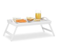 MANTRARAJ Bamboo Breakfast Bed Tray Table with Handles & Foldable Legs Lap Tray in White MANTRARAJ White