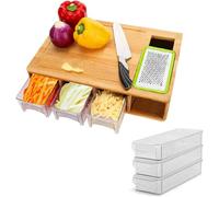MantraRaj Bamboo Chopping Board with Containers 3 Storage Drawer Trays with Lids and Grater | Wooden Chopping Board Set for Salad Fruit Vegetables Cheese Meat Fish