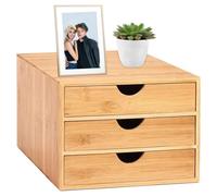 Mantraraj Bamboo Desk Top 3 Drawers Organiser Drawer Box With 3 Closed Drawers Stationary Makeup Storage Unit Cabinet