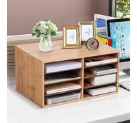 MANTRARAJ Bamboo Desktop File Sorter 8 Compartments A4 File Documents Organiser in Brown MANTRARAJ Brown