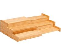 Mantraraj Bamboo Expandable Spice Rack Organizer 3-Tier Kitchen Cabinet Space Saver Countertop Display Shelf Spice Holder