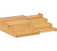 MantraRaj Bamboo Expandable Spice Rack Organizer 4-Tier Kitchen Cabinet Space Saver Countertop Display Shelf Spice Holder for Pantry, Countertop, Cabinet Organized