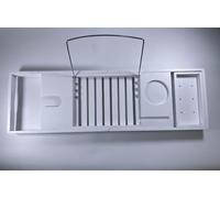 MANTRARAJ Extendable Bamboo Bath Tub Caddy Tray Storage Shelf Wine Tablet Holder in White MANTRARAJ White