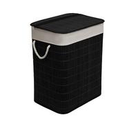 Mantraraj Bamboo Foldable Laundry Basket With Lid 65L Square Hamper Basket With Liner Laundry Bin Storage Box Black