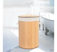 MantraRaj Bamboo Laundry Hamper with Lid - Natural Bamboo, 50x35 cm, Lightweight Clothes Storage Organizer