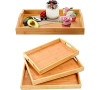 MANTRARAJ Bamboo Serving Trays Set of 3 Platters Board with Handles Food & Drinks Serving Trays in Brown MANTRARAJ Brown