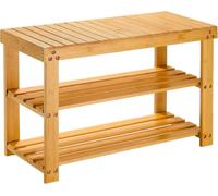 MANTRARAJ Bamboo Shoe Bench 3-Tier Shoe Rack Stand Seater Shoes Organizer Storage Shelf in Light Brown MANTRARAJ Light Brown