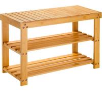 MANTRARAJ Bamboo Shoe Bench 3-Tier Shoe Rack Stand Seater Shoes Organizer Storage Shelf in Light Brown MANTRARAJ Light Brown