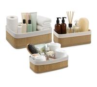 MANTRARAJ Set of 3 Bamboo Storage Baskets Stackable Storage Organiser For Shelf in Brown MANTRARAJ Brown