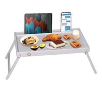 MANTRARAJ Bamboo Wooden Breakfast Serving Tray Bed Tray Table With Folding Legs in Grey | Size: 1 Pack MANTRARAJ Grey 1 Pack