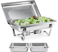 MantraRaj Chafing Dish Buffet Set 9L Chafer for Catering 2 Half Size Food Pans Fuel Holders Lid Foldable Frame Food Grade Stainless Steel Food Warmer for Parties Buffets Banquets Dinners Warming Tray