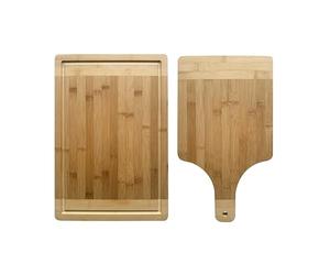 MantraRaj Combo (38x25cm) Bamboo,(20x35cm) Paddle Pizza Wooden Chopping Board Multi-Purpose Bamboo Cutting Board with Juice Groove for Carving Meat, Vegetables, Cheese and Bread for Any Kitchen