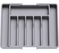 MantraRaj Cutlery Drawer Organiser Plastic Expandable Kitchen Drawer Organiser Cutlery Tray Utensil Tray Adjustable Silverware and Flatware Holder Plastic Storage for Spoons Forks Knives (Grey)