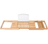 Mantraraj Expandable Natural Bamboo Bath Caddy Bridge Premium Bathtub Organiser Book Rest Wine Glass Holder Mobile Tablet Support