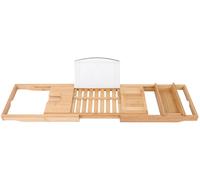 MantraRaj Expandable Natural Bamboo Bath Caddy Bridge Premium Bathtub Organiser Book Rest Wine Glass Holder Mobile Tablet Support Tray