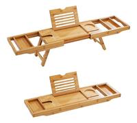MANTRARAJ Extendable Bamboo Bath Caddy Tray Board Tablet Wine Phone Holder Bath Tub Tray Breakfast Tray in Brown MANTRARAJ Brown