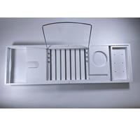 MANTRARAJ Extendable Bamboo Bath Tub Caddy Tray Storage Shelf Wine Tablet Holder in White MANTRARAJ White