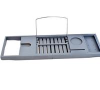 MantraRaj Extendable Bath Tub Caddy Bathroom Trays with Tablet Phone Slots, Candle Mug/Cup Holder, Bathroom Organiser Soap Holder Tray for a Home-Spa Experience Fits Most Bath Sizes Grey