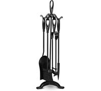 MANTRARAJ Fireside 5pc Fire Companion Set for Log Burners with Stand Cotswold Black Iron Fireplace Fire Tools MANTRARAJ Black