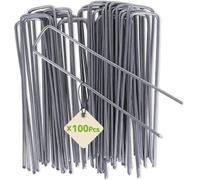 Mantraraj Galvanised Steel U Shaped 100 Pcs Weed Mat Pins Garden Securing Pegs Heavy Duty Stakes