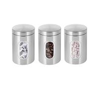 MANTRARAJ Kitchen Canister Set 3PC Coffee Tea Sugar Storage Stainless Steel Jars in Silver MANTRARAJ Silver