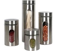 Mantraraj Kitchen Canister Set 4 Piece Jar Set Stainless Steel With Glass Windows Perfect For Kitchen