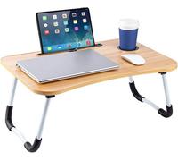 MantraRaj Laptop Bed Table Lap Standing Desk with Foldable Legs & Cup Slot for Sofa Breakfast Folding Laptop Bed Tray Desk Table Coffee Tray Notebook Stand Reading Holder (Wooden)