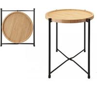 Mantraraj Large Bamboo Side Table And Tray Round End Table Foldable Modern Natural Bedside Table Small Coffee Table
