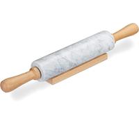 MANTRARAJ Marble Rolling Pin with Wooden Handle Roller for Cooking Baking with Stand Non-Stick White MANTRARAJ White