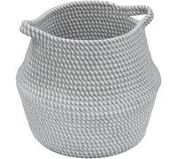 MANTRARAJ Medium Round Belly Cotton Rope Storage Baskets Storage Organiser Bin in Grey MANTRARAJ Grey