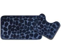 Mantraraj Memory Foam Soft Bath Mat Set 2 Piece Bathroom Contour Rug Non Slip Washable Bath Shower Mat (Navy)