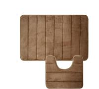 Mantraraj Memory Foam Soft Bath Mat Sleek Stripe Set 2 Piece Bathroom Contour Rug Non Slip Washable Bath Shower Mat (Champagne)