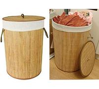 MantraRaj Natural Bamboo Round Laundry Basket Collapsible with Lid, Handles, and Cloth Liner - Clothes Storage Organizer for Bedroom, Bathroom | Laundry Hamper | Laundry Bin | Washing Basket