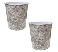 Mantraraj Pack Of 2 Plastic Waste Paper Basket Bin 7.7 Litre Round Trash Can Open-Top Rubbish Bin (Grey Leaf)
