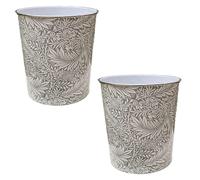 MANTRARAJ Pack of 2 Plastic Waste Paper Basket Bin 7.7L Round Rubbish Bin (Grey Leaf) MANTRARAJ Multicolor
