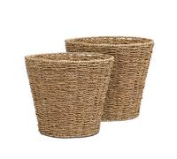 Mantraraj Pack Of 2 Seagrass Waste Paper Basket Bin Round Open Versatile Wastebasket For Garbage And Rubbish