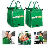 MANTRARAJ Pack Of 2 Strong Reusable Supermarket Shopping Trolley Bags Foldable Grocery Shopping Grab Bags in Green MANTRARAJ Green