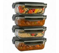 Mantraraj Pack Of 4 Airtight Glass Food Storage Container With Plastic Locking Lids 380Ml Meal Prep Lunch Takeaway Box
