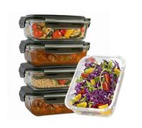 Mantraraj Pack Of 5 Airtight Glass Food Storage Container With Plastic Locking Lids 620Ml Meal Prep Lunch Takeaway Box
