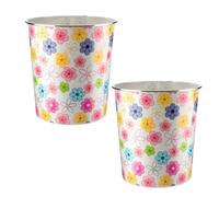 MantraRaj Plastic Waste Paper Basket Bin Pack Of 2 Round Waste Basket Trash Can Lightweight Recycling Rubbish Bin for Home Office Kitchen Bedroom, Garbage Container Dustbin 7.7Litre (Colour Flower)