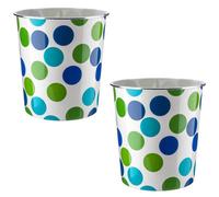 Mantraraj Plastic Waste Paper Basket Bin Pack Of 2 Round Waste Basket Trash Can Lightweight Recycling Rubbish Bin 7.7L (Blue Dot)
