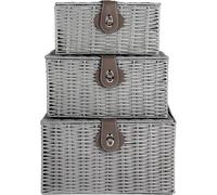 MANTRARAJ Resin Wicker Set of 3 Woven Storage Basket with Lid & Lock Decorative Hamper Box Black in Grey MANTRARAJ Grey