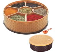 Mantraraj Round Plastic Spice Box With 7 Compartments Multipurpose Masala Dabba Organizer For Kitchen Airtight, Leak-Proof